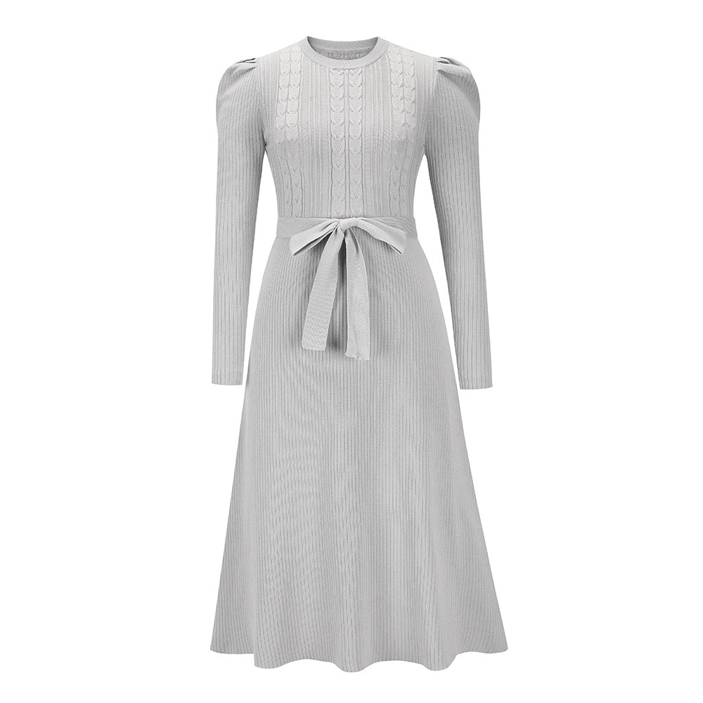 Long Sleeve Knitted Mid-length Elegant Slimming High Waist Big Dresses