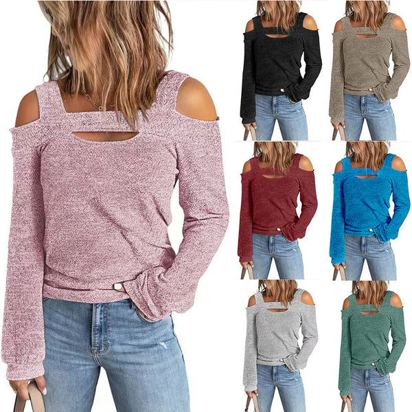 Women's Fashion Casual Solid Color Off-shoulder Loose Long Sleeve Blouses