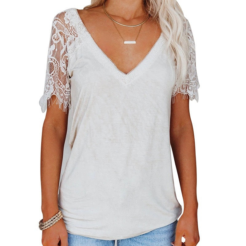 Women's Popular Sleeve V-neck Feather Lace Blouses