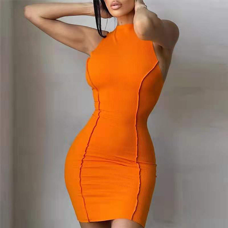 Women's Summer Round Neck Sleeveless Solid Color Fashion Dresses