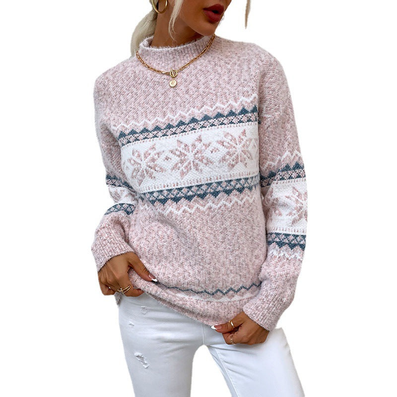 Trendy Women's Christmas Half Turtleneck Snowflake Sweaters