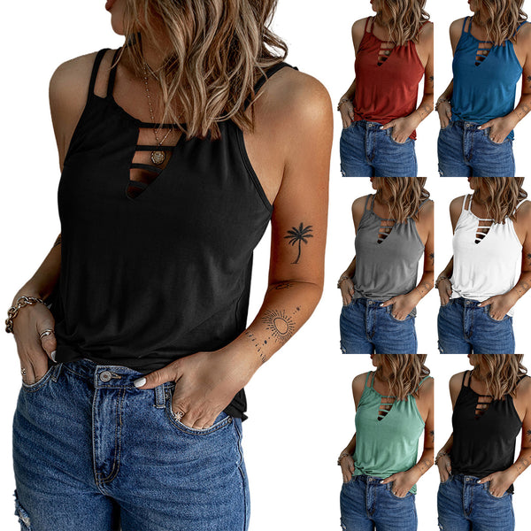 Damen Sommer Lady Sexy Hollow Shoulder Strap Tops