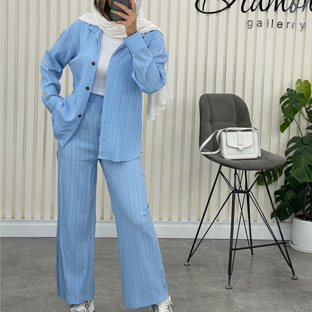 Women's Autumn Fashion Loose Pleated Long Sleeve Shirt Suits