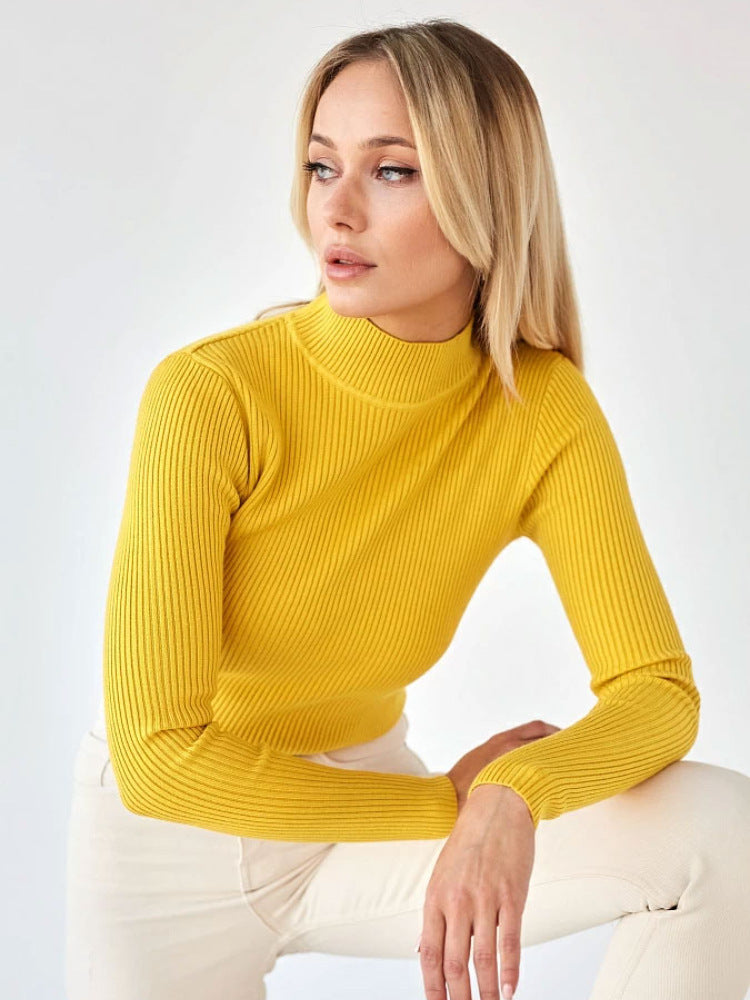 Farbige, schmal geschnittene Strickpullover für Damen mit halbem Kragen