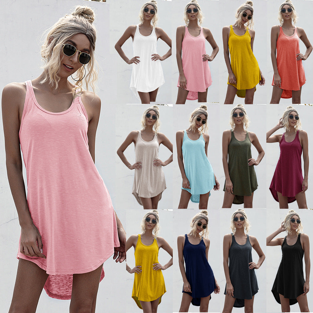 Solid Color U-neck Sleeveless I-shaped Dress Dresses