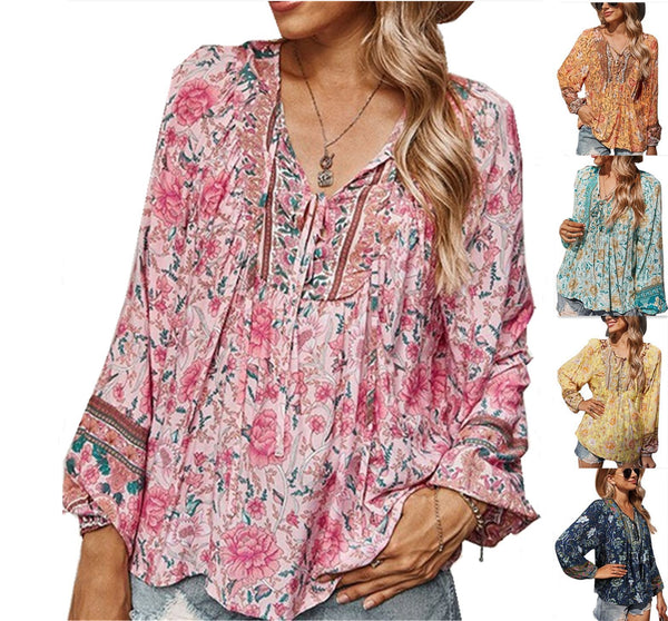 Pullover Print Loose Casual Long Sleeve Blouses