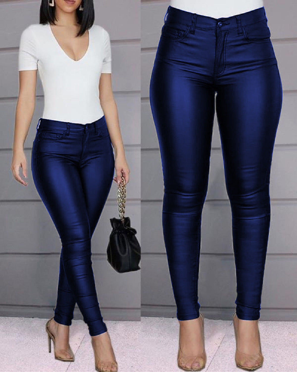 Women's Solid Color Leather Casual Sexy Skinny Pants