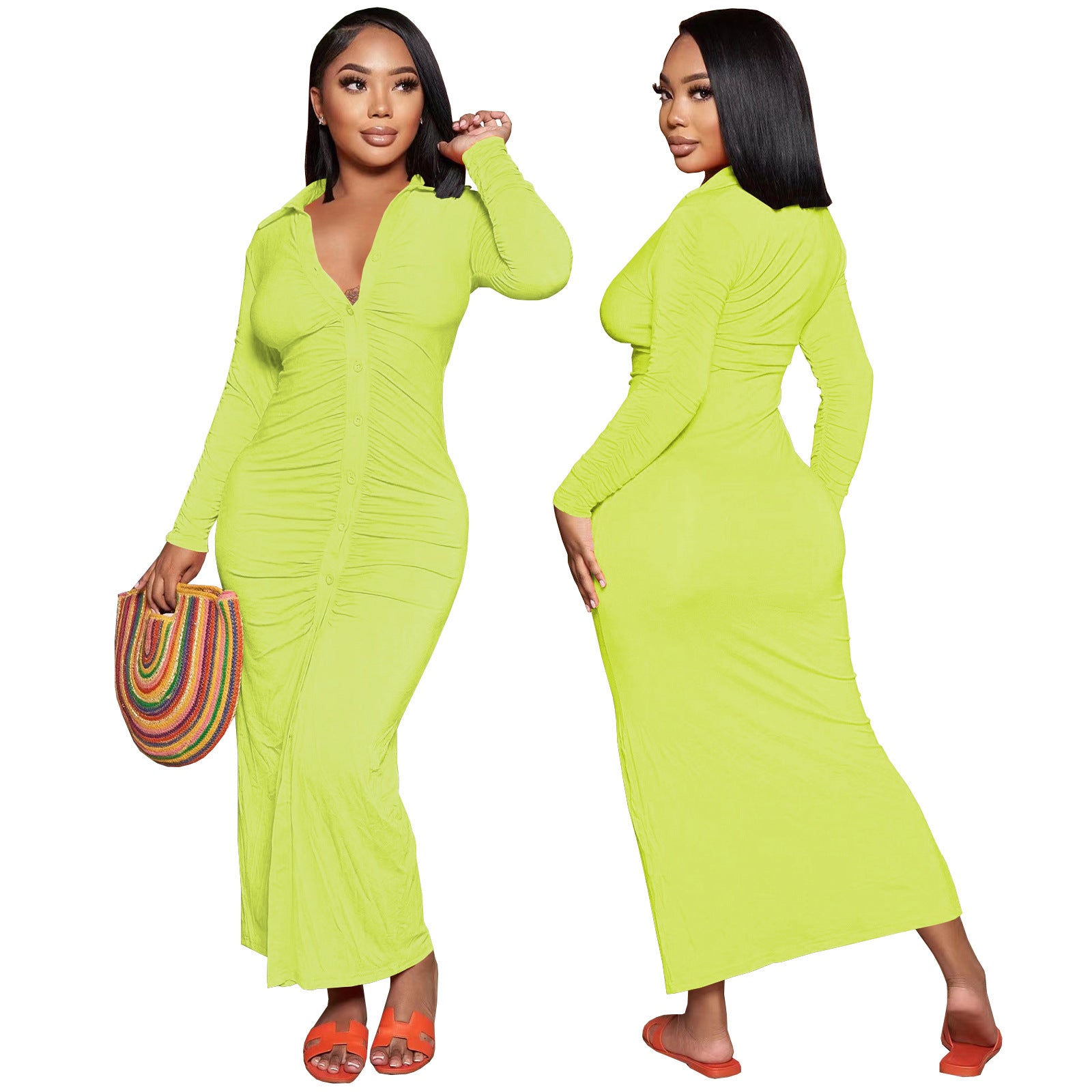 Women's Pleating Solid Color Maxi Dress Dresses