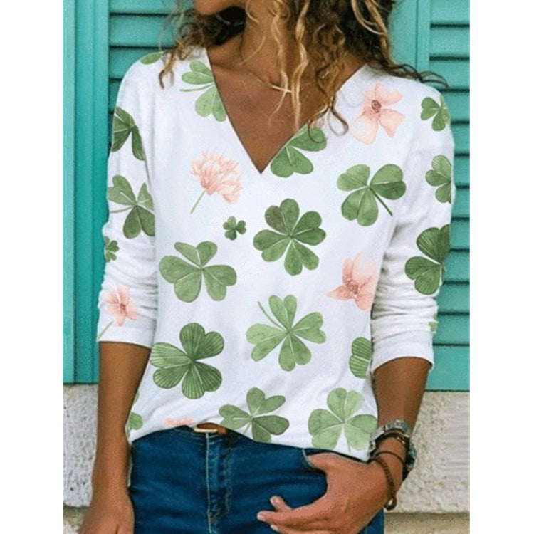 Women's Creative Printed Long-sleeved Casual T-shirt Blouses