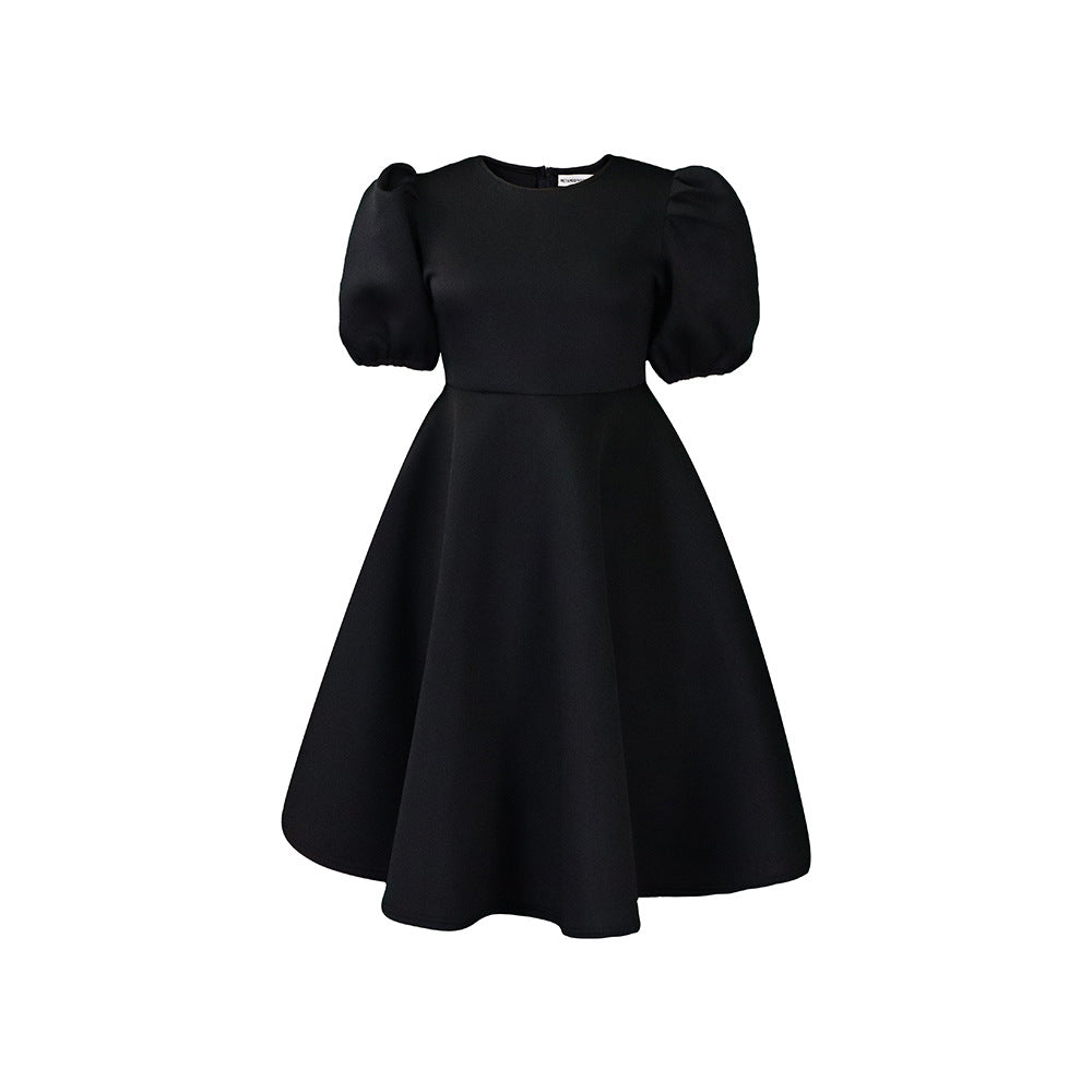 Round Neck Graceful Puff Sleeve Waist-controlled Dresses