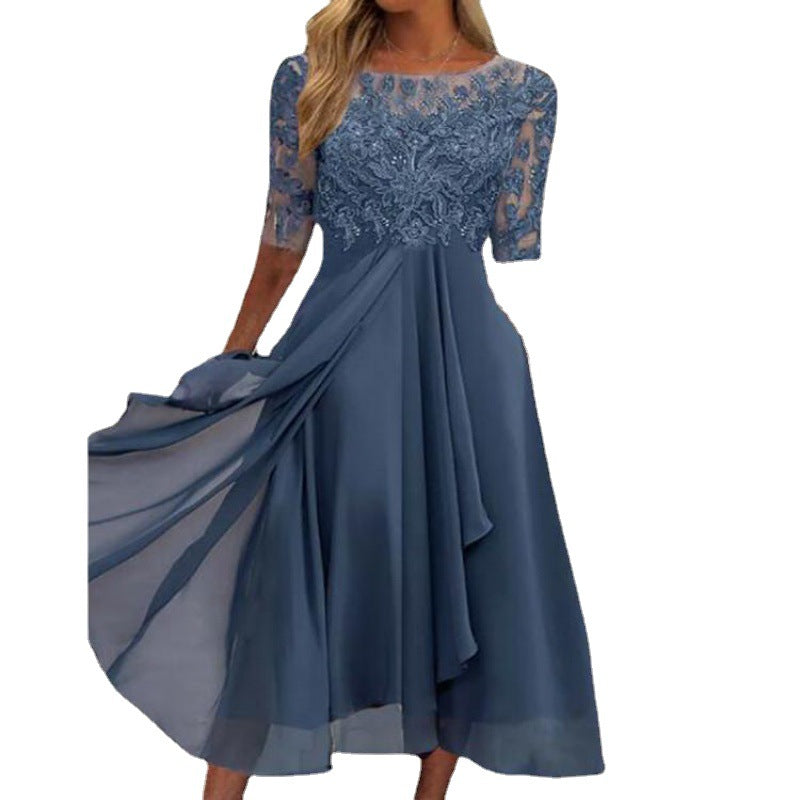 Women's Chiffon Stitching Lace Hollow-out Long Bridesmaid Dresses