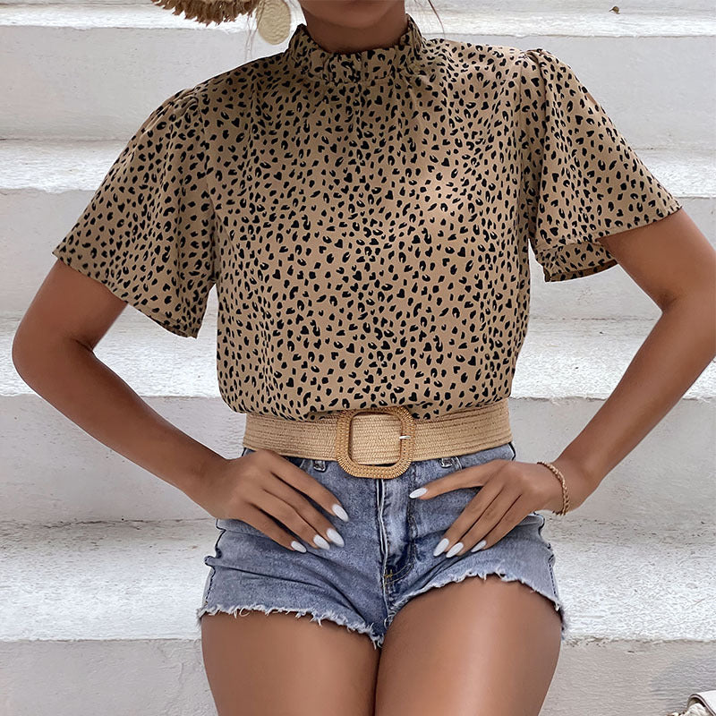 Summer Sleeve Design Fashion Leopard-print Shirt Blouses