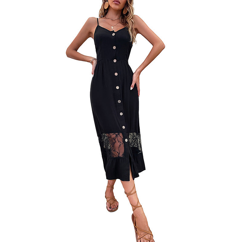 Women's Wear Summer Spaghetti Straps Sleeveless Black Dresses