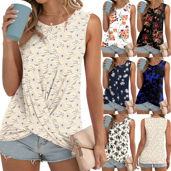 Women's Summer Round Neck Printed Twisted For Blouses