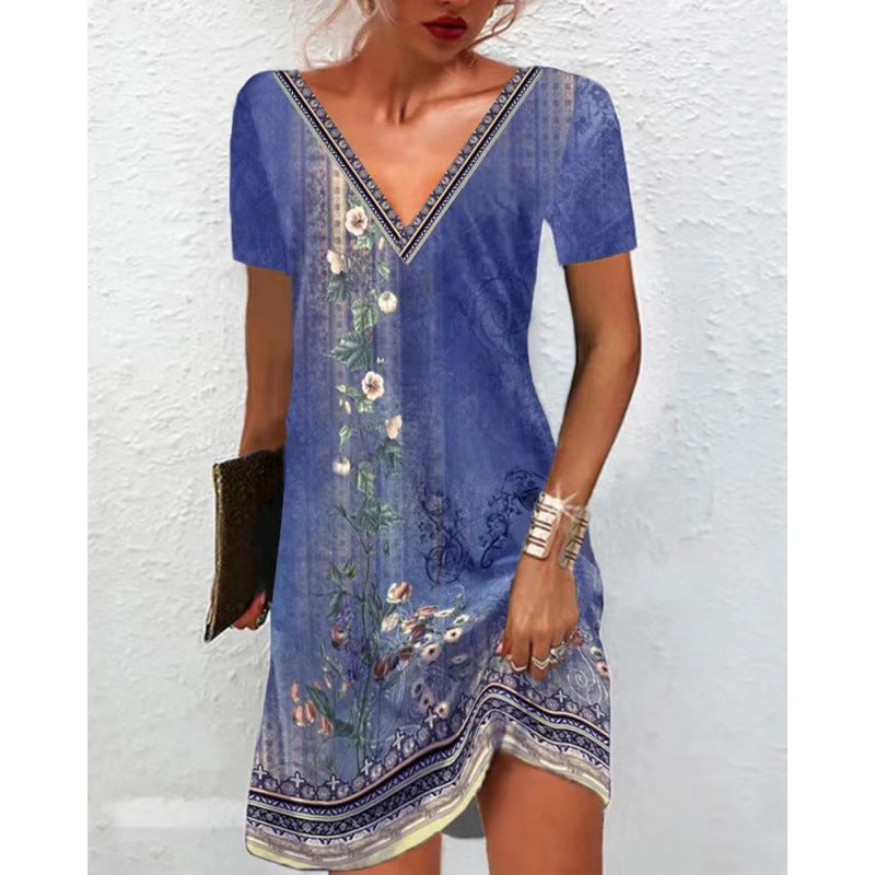 Women's Innovative National Style Printed V-neck Dresses