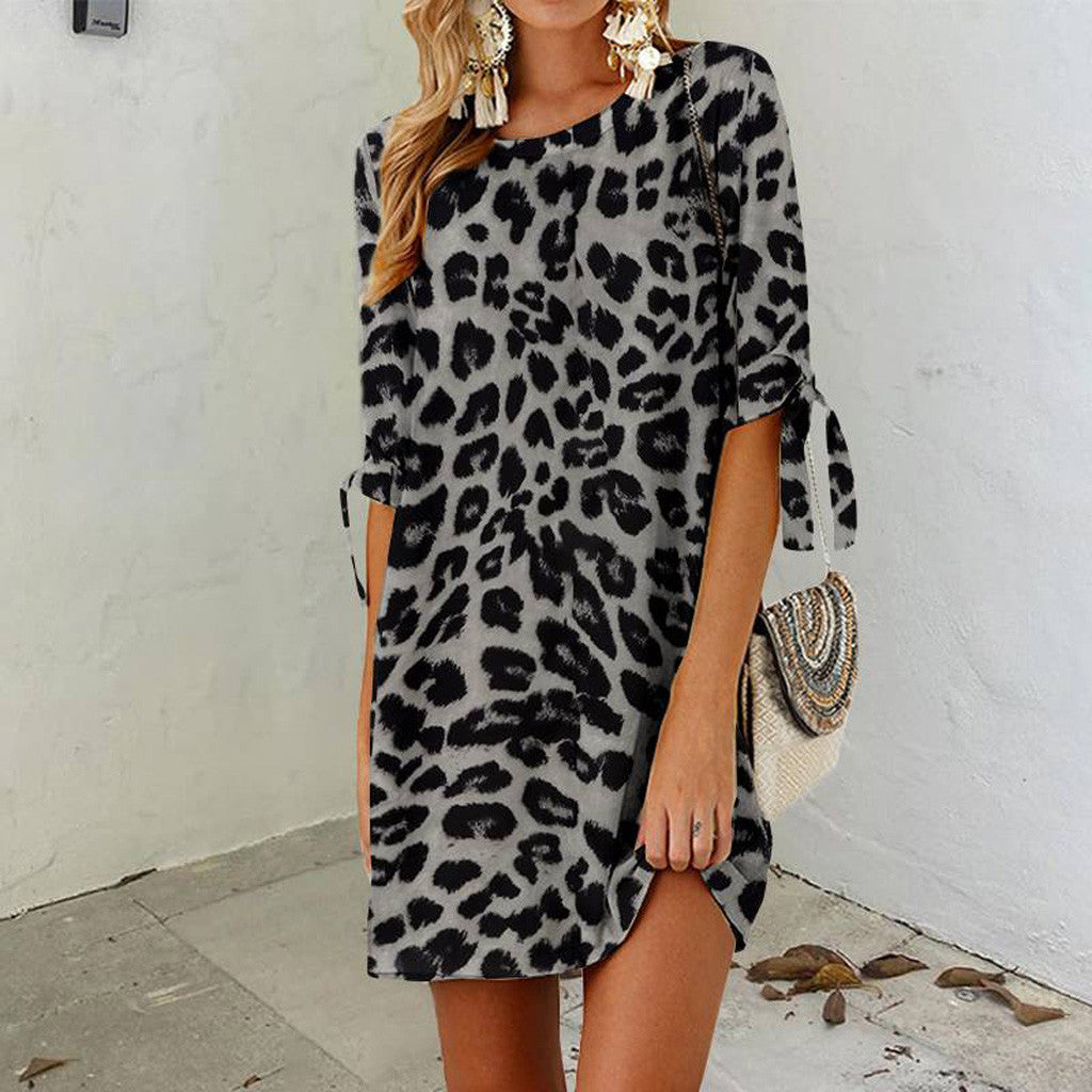 Women's Leopard Print Round Neck Dress Dresses