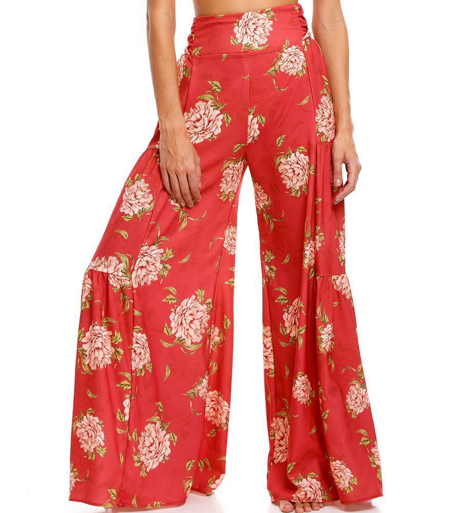 Women's Digital Printed Loose Casual Trousers Beach Wide-leg Pants