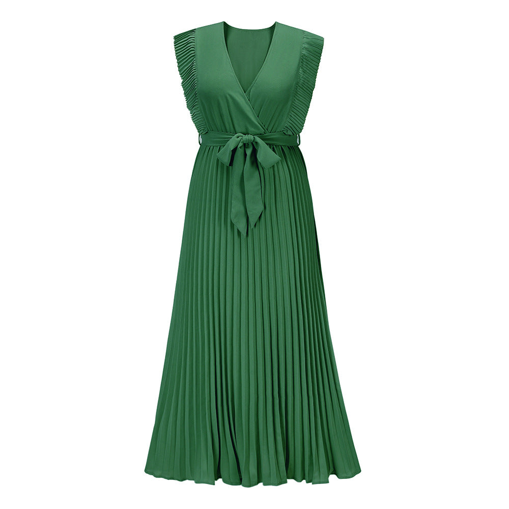 Solid Color Sleeveless Pleated Chiffon Slim Dresses