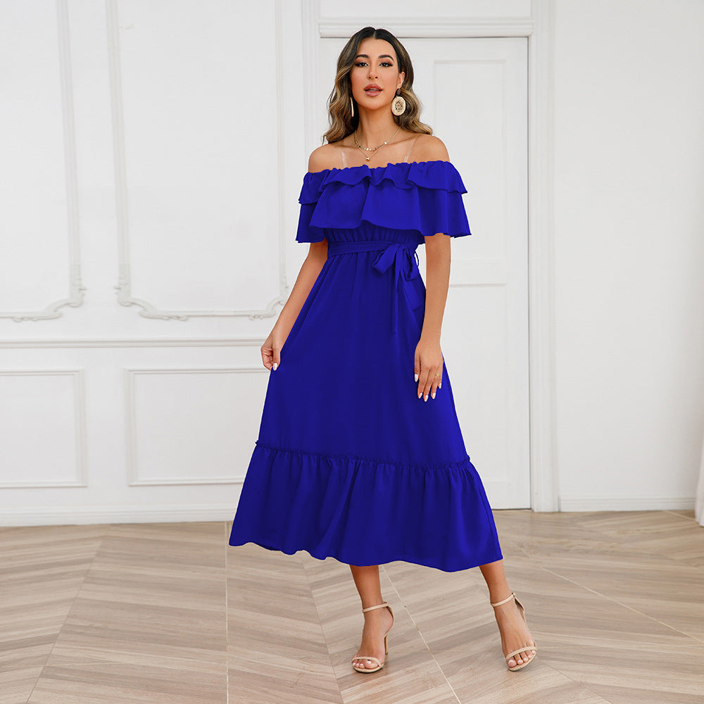 Solid Color Sexy Off-shoulder Mid-length Stylish Dresses