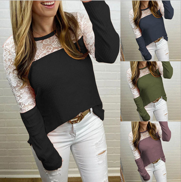 Women's Spring Long Sleeve Solid Color Waffle Blouses