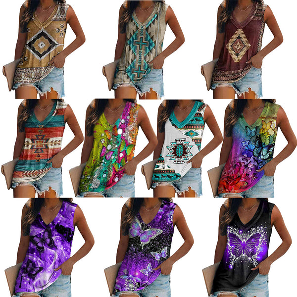 Women's Summer Style Positioning Printed Sleeveless Vests