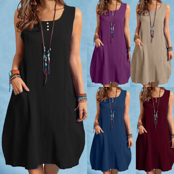 Women's Cool New Linen Loose Pockets Dresses