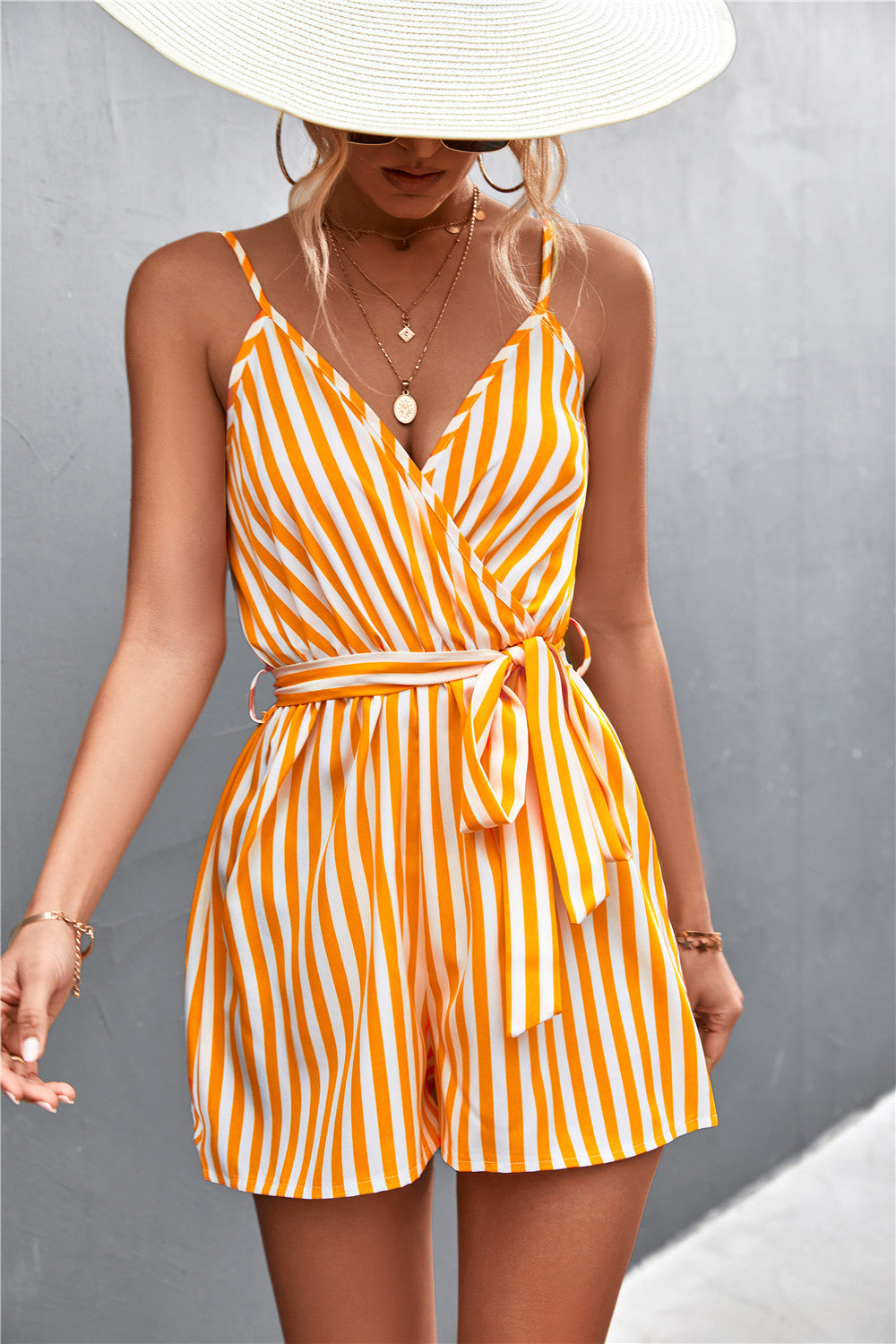 Classy Women's Sexy V-neck Striped Straps Suits