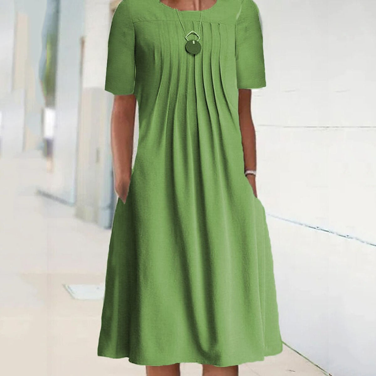 Women's Solid Color Round Neck Sleeve Mid-length Dress Dresses