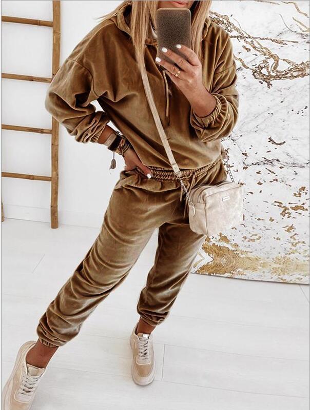 Women's Solid Color Gold Hooded Long Sleeve Suits