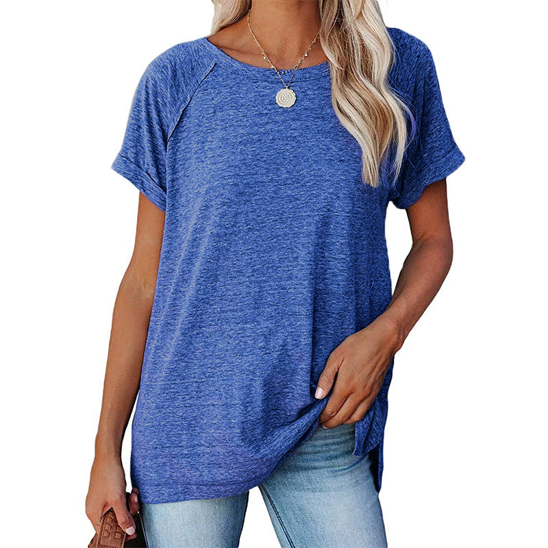 Women's Round Neck Solid Color Loose Short-sleeved Blouses