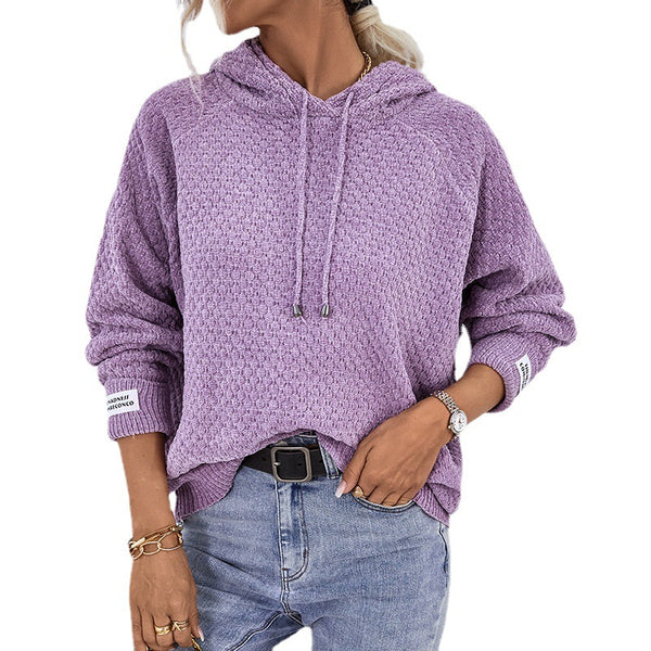 Damen-Pullover mit Kapuze und Kordelzug, einfarbig, Freizeitpullover