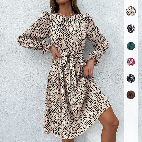 Robe à manches longues pour femmes, tenue d'automne imprimée en dentelle, à la mode