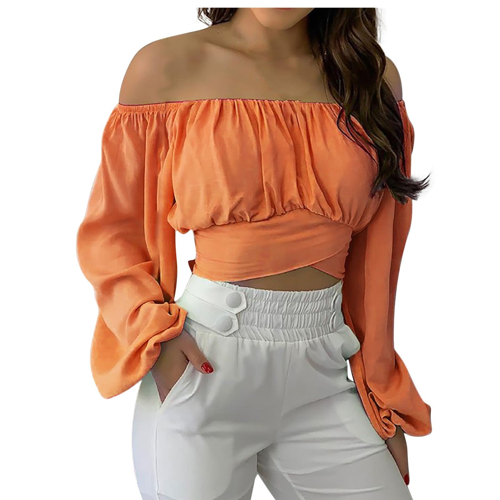 Women's Off-shoulder Cross Tied Long Sleeves Blouses