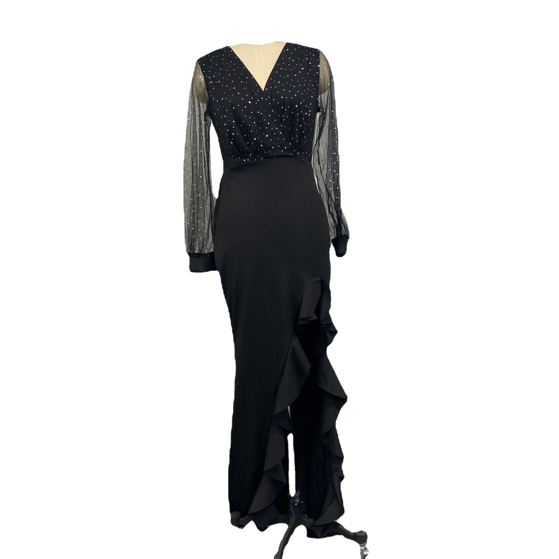 Black Art Mesh Sequins Temperament Commute Maxi Dresses