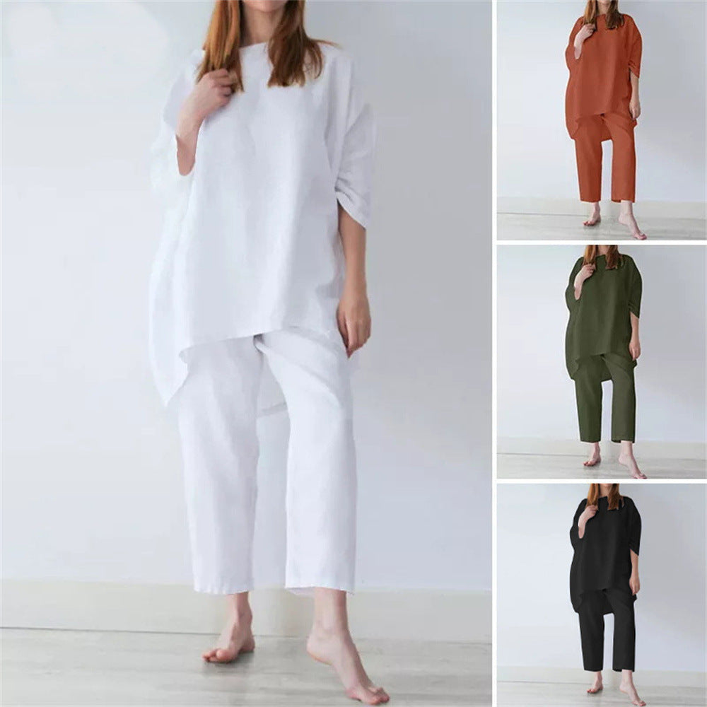 Women's Loose Solid Color Linen Two-piece Suits