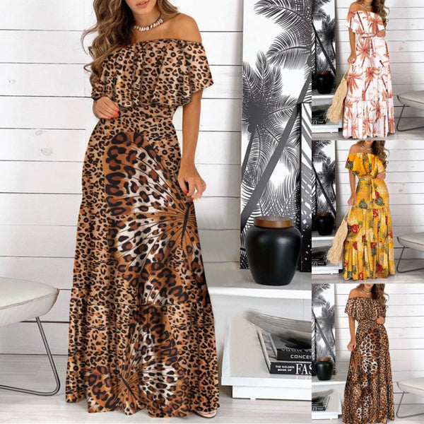 Women's Summer Ruffled Lace Printing Maxi Dress Dresses