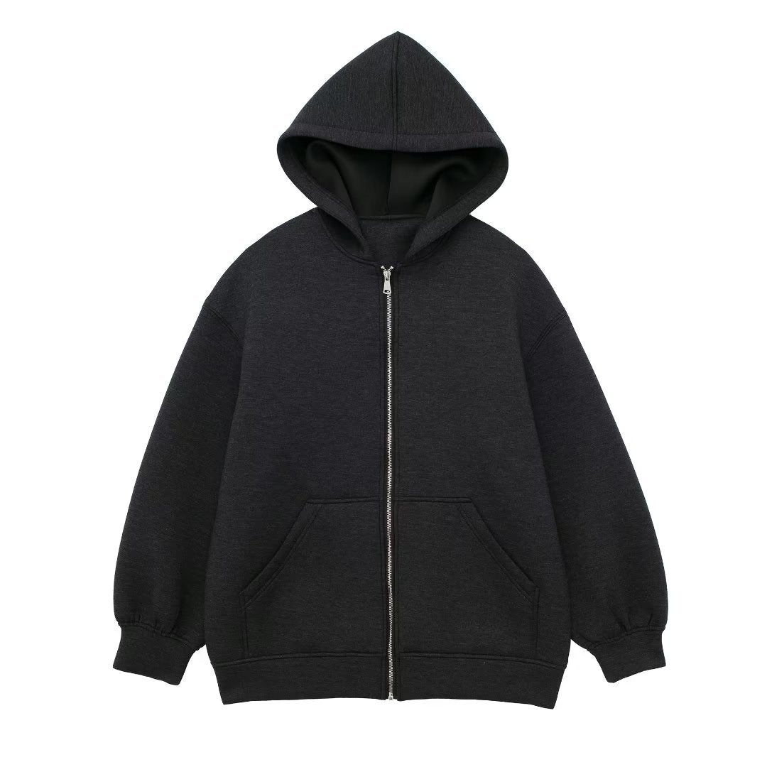 Attractive Autumn Loose Hooded Mid-length Zipper Sweaters