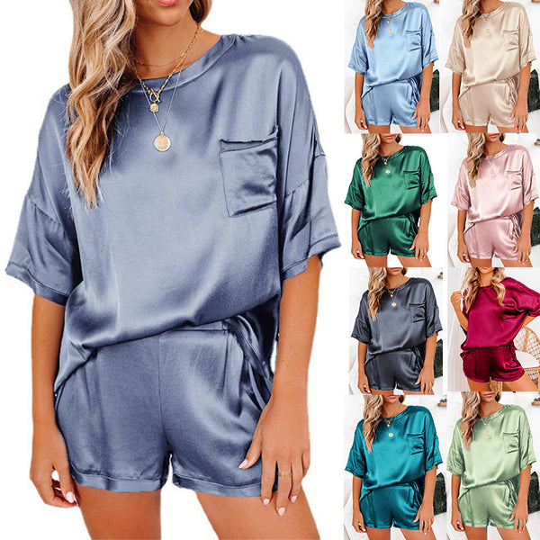 Einfarbiger Chiffon-Pyjama für Zuhause, Ärmel, lockere Freizeit-Shorts