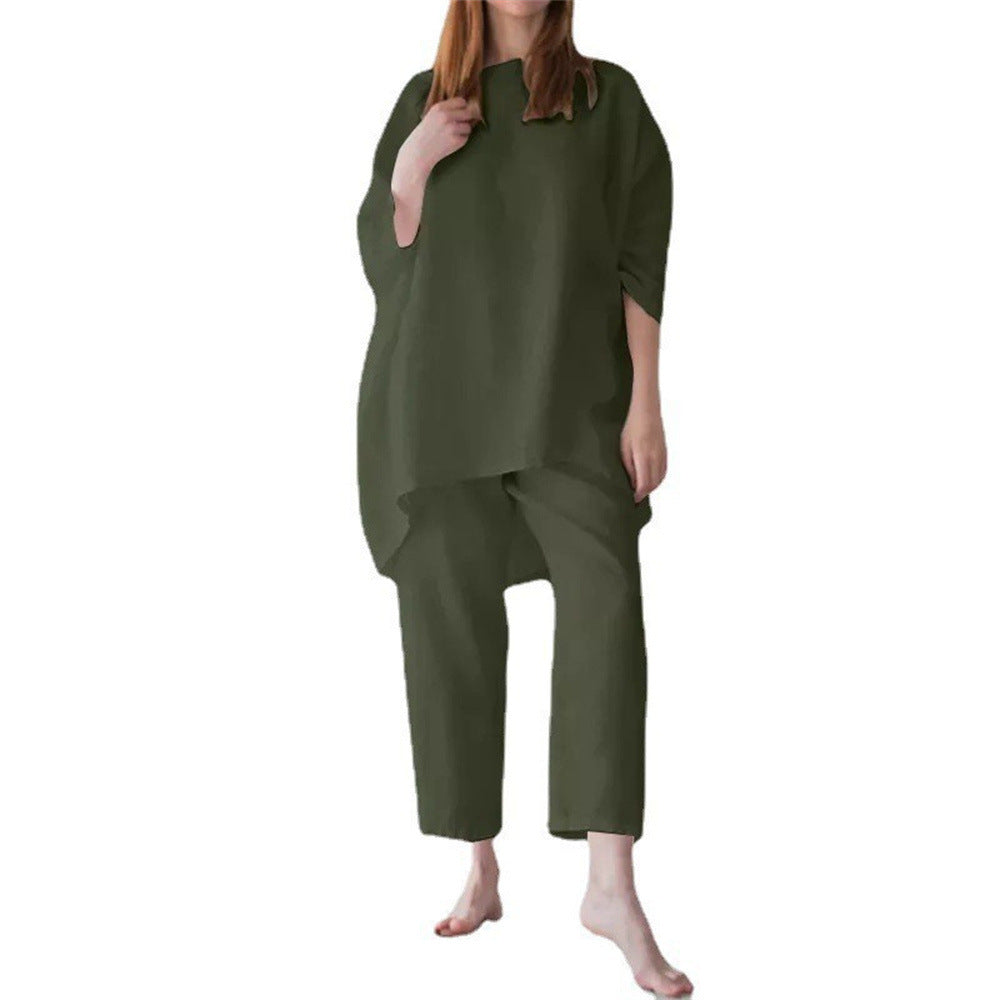 Women's Loose Solid Color Linen Two-piece Suits