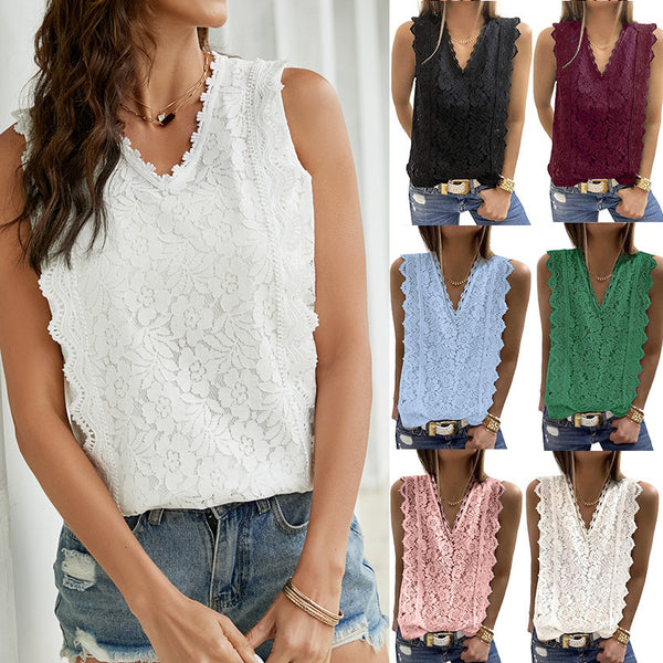 Classy Women's Summer Lace V-neck Sleeveless Vests