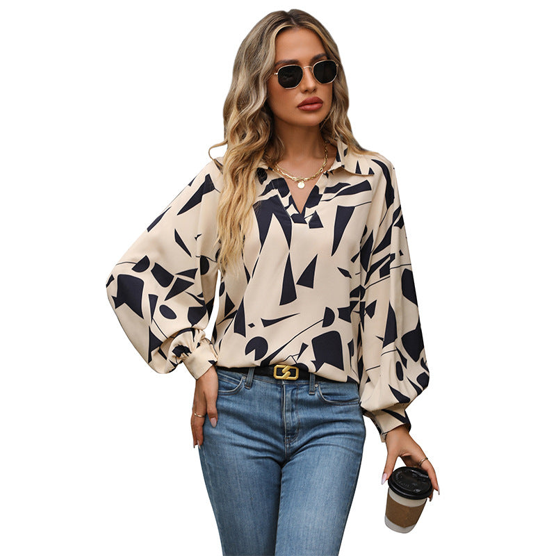 Women's Fashion Wear Long Sleeve Printed Shirt Blouses