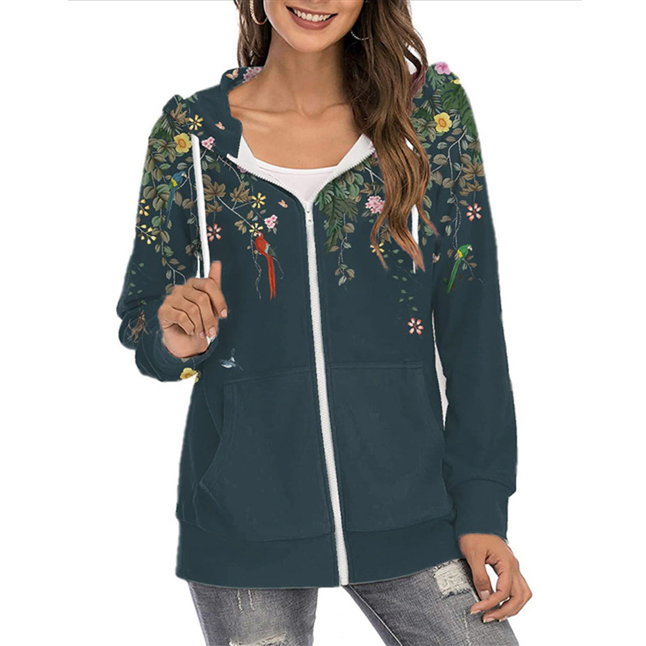 Women's Printed Hoodie Zipper Commuter Gradient Sweaters