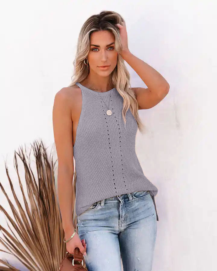 Women's Cool Loose Halter Pointelle Camisole Tops