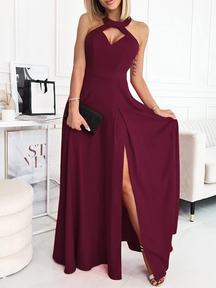 Solid Color Sleeveless Halter Waist-tight Formal Dresses