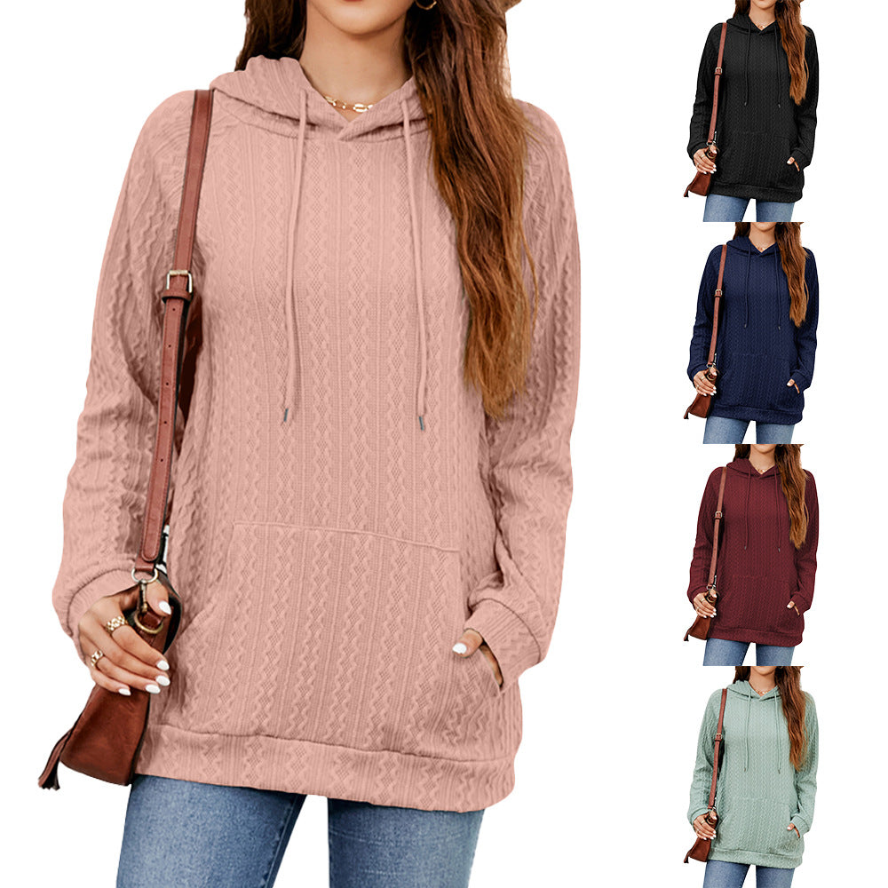 Damen-Pullover mit Kapuze, einfarbig, Kordelzug und Tasche