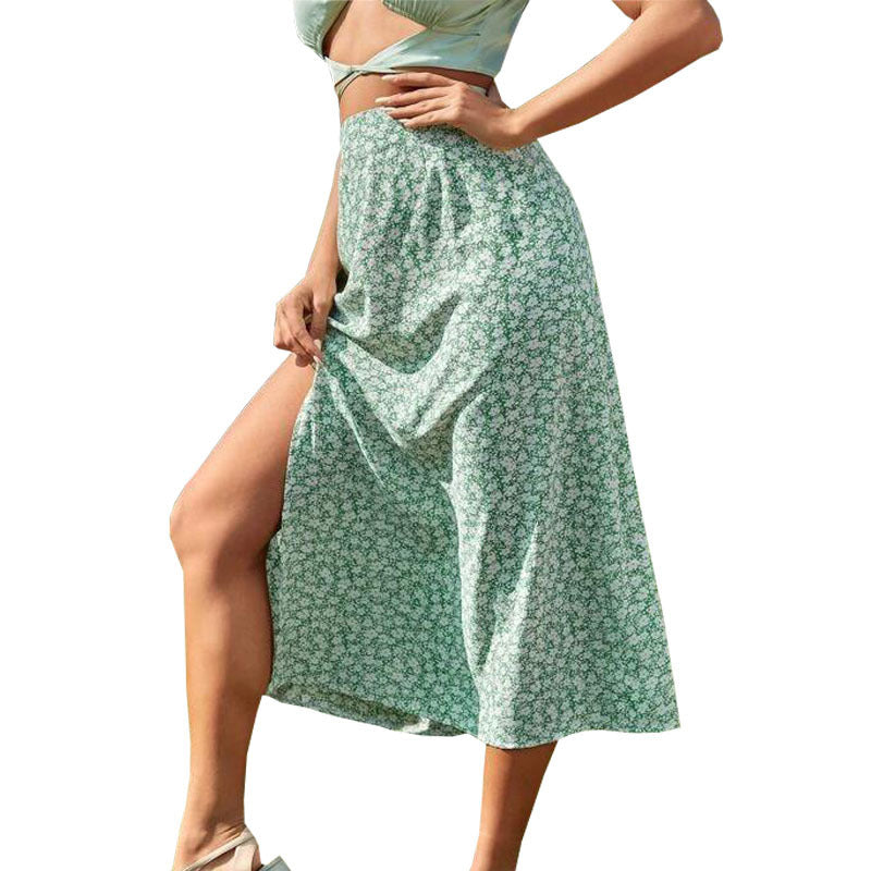 Trendy Women's Summer Floral Mid-waist Dress Skirts