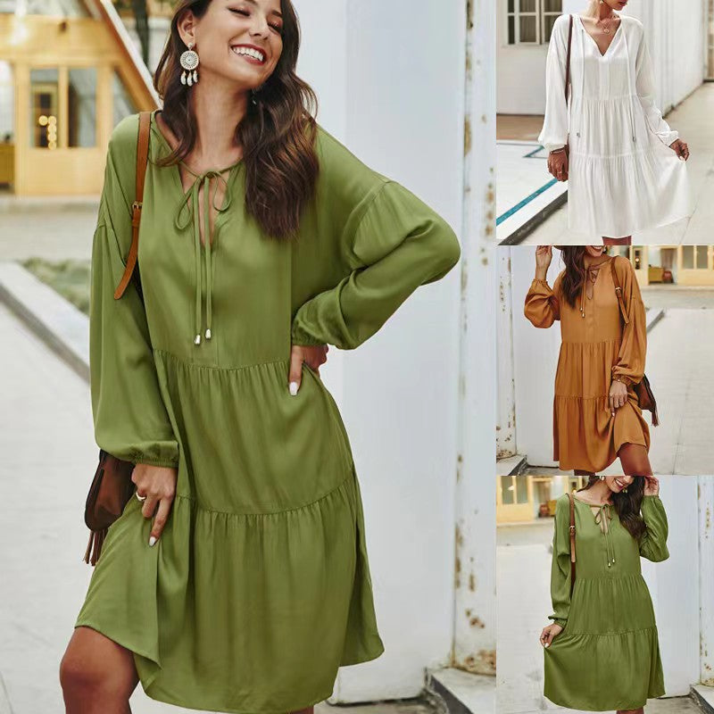 Sleeve High Waist Loose Solid Color Dresses