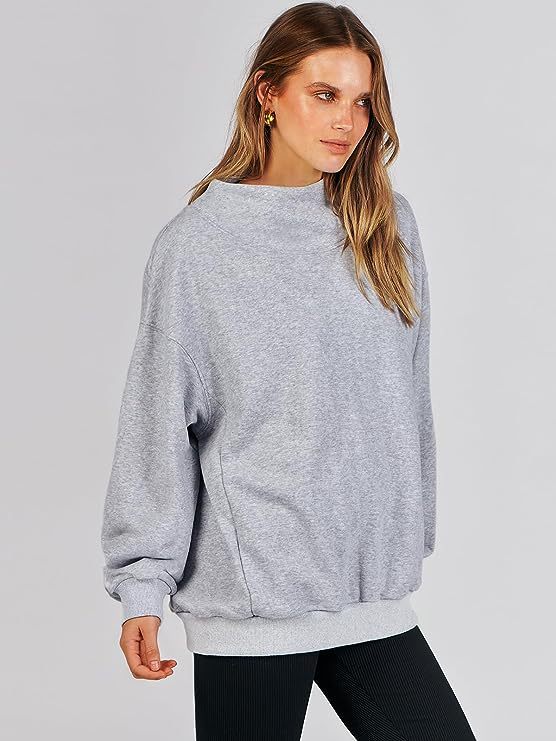 Women's Loose High Collar Sweatshirt Solid Color Long Tops