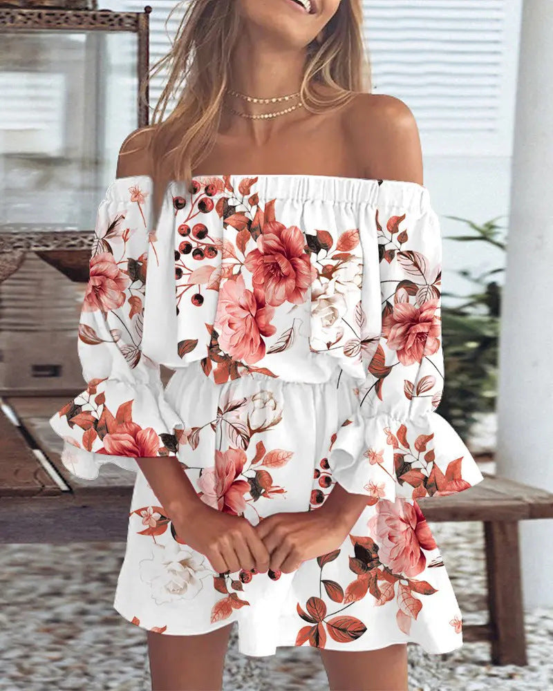 Women's Sexy Fashion Off-shoulder Printed Dress Dresses