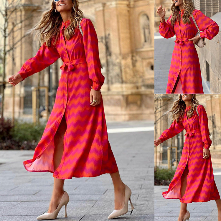 Women's Autumn Printed Lace-up Bohemian Dress Dresses